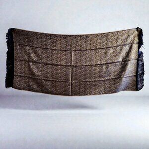 Purple & Metallic Gold Metallic Wide Woven Fringed Scarf Shawl Wrap